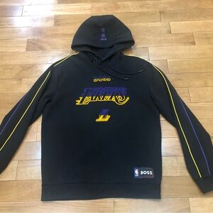 HUGO BOSS AG x NBA Los Angeles Lakers Black Cotton-Blend Hoodie Sz L Sport Luxe